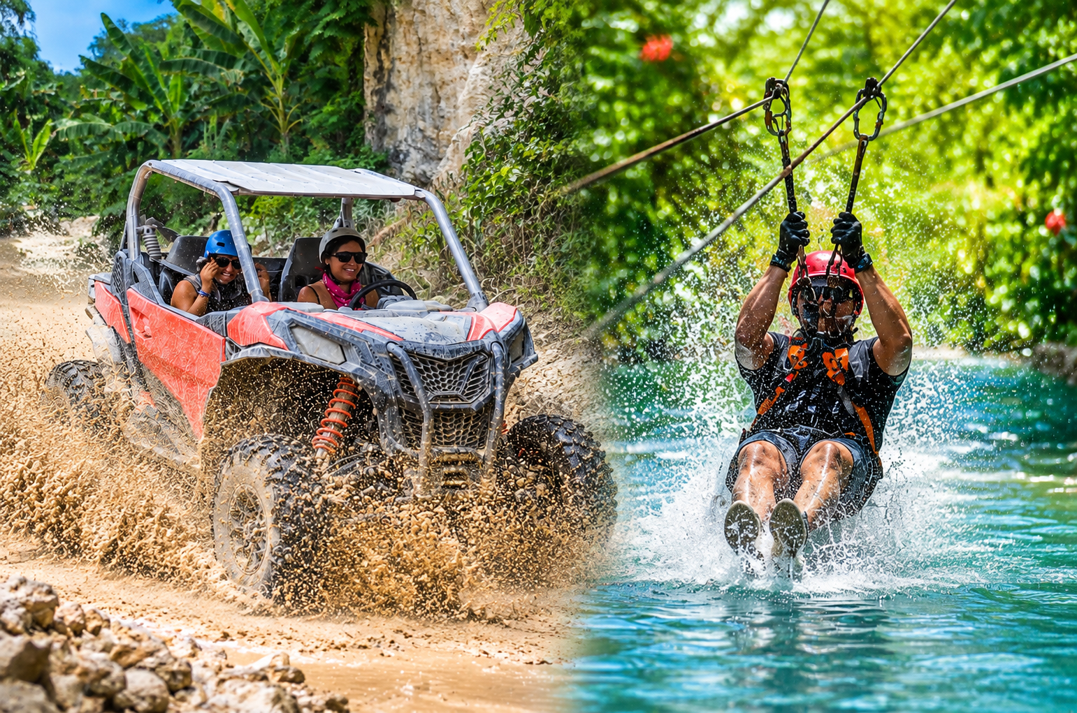 Polaris 4x4 and zipline mega splash combo in Punta Cana